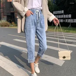 Женские джинсы с семью очками брюки женская летняя эластичная талия 7 свободно высоко, чтобы показать тонкий повседневный стиль Haren