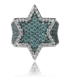 Novo gelado de zircão cúbico Franklin Mint Green Gemstone Men039s Hexagonal Star Gold Gold Hiphop Jewelry Gift4896350