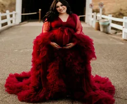 붉은 환상 계층 ruffles 여자 나이트 로브 푹신한 기모노 임신 신부 파티 생일 잠자기 목욕 가운 나이트거 로브 4208264