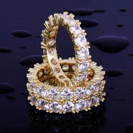 4 mm 1 fila solitaire con anello maschile con anello di rame da uomo oro color argento zircico zircone iced gelificato hip hop gioielli hip hop 224t