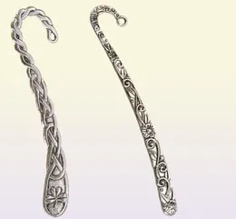 Antique Silver Bookmarks School Stationery DIY Tassels Charms Flat Curve Flower Double Design Pendant Metal Jewelry Accessories 128705627