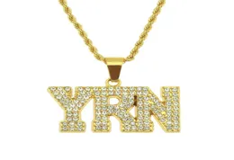Ny hiphopbrev Yrn Chain Pendant Necklace Gold Plated Iced Out Crystal Mens smycken Bling Gift4606026