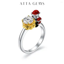 Ringos de cluster AttaGEMS 1 D VVS1 Color Moissanite Ring For Women Real 925 Sterling Silver Christmas Diamond Luxurly Fine Jewelry Gift