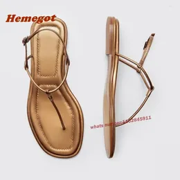 Casual Shoes Gold T-strap Flat Sandals Pinch Toe Ankle Strap Women's Summer Elegant Roman Solid Patchwork Sexig Beach