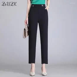 Calça feminina zuzk verão feminino feminino preto lápis fino gelo gelo seda slim calça casual