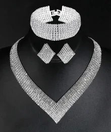 Jewelry Sets Womens silver gold plated bling Bride elegant shiny Rhinestone earrings necklace bracelet8917837