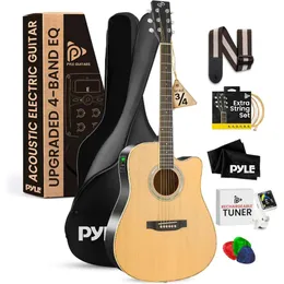 Pyle Cutaway Acoustic Electric Guitar and Amp Amplifica 4/4 Strumento a corda in acciaio in legno in legno in legno con amplificatore pratico 41 -White - Set di qualità premium per chitarra