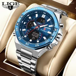 腕時計のトップブランドLige Luxury Watch Men防水石英デジタルLED MALE CLOCK SPORT STANLESS STEEL MAN WLISTWATCH 2024