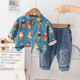مجموعات الملابس Baywell Fall Boys Print Cartoon Bear قميص طويل الأكمام جينز جينز طفل رضيع.