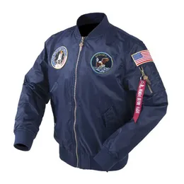남자 재킷 가을 아폴로 얇은 100 번째 우주 왕복선 임무 MA1 폭격기 힙합 미국 공군 조종사 비행 남자를위한 한국 대학 재킷 T240507