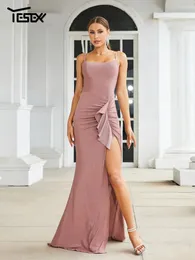 Casual Dresses Yesexy 2024 Spaghetti Sexy Backless Evening Gown Ruched Split Wedding Birthday Party Maxi Dress