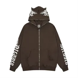 Men's Hoodies Sweatshirts American High street vintage letter print hoodie men Y2K Goth Harajuku fashion street zipper hoodie couple loose sweatshirt J240508