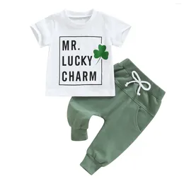 Kläder set Summer St. Patrick's Day Kids Toddler Baby Girl Boy Lucky Sweatshirt Top Clover Pants Clothes Set