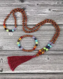 ペンダントネックレスYuokiaa Natural Rudraksha Beads Energy 7 Chakras 108 Mala Necklace Healing Reiki Meditation Barange Bracelet Jew9843903