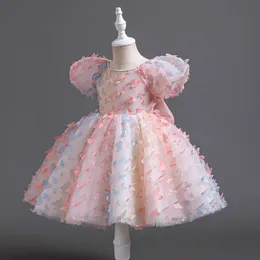 Mädchenkleider Blumenkleid Tüll Tüll geschwollene geschichtete Applikationen Kurzarm für Hochzeits Geburtstagsfeier Bankett Prinzessin Kleider Performance Kostüme Party Baby Taufe Kleid