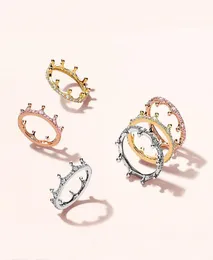 Nova caixa de anel de coroa encantada em ouro amarelo de ouro rosa 18k para 925 Sterling Silver CZ Diamond Women Women Rings Definir Sparkly Fit3883050