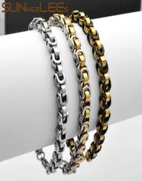 Связанная цепочка Sunnerlees Модные ювелирные украшения браслет из нержавеющей стали 55 -мм геометрическое византийское звено серебряное золото черное для мужчин женщин SC16778516