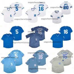 Retired 16 Bo Jackson Baseball Jersey 5 George Brett 20 WHITE 1985 1987 Vintage Retro Cooperstown Mesh