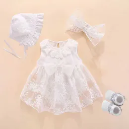 Dopklänningar Nyfödd babyflickaklänning och kläder Sommar barns födelsedagsfest 1-2 år Shoe Set Jurk Zomer Q240507