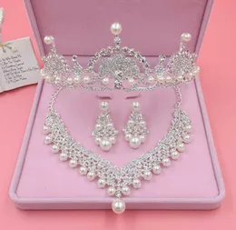 Küpe Kolye Lüks Gümüş Renk Düğün Saç Aksesuarları İnci Rhinestone Tiaras Crown Bridal Küpe Setleri Kadın Jewelry9466046