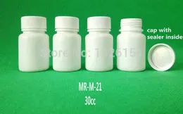 مجموعة من 102 زجاجات حبوب منع الحمل بلاستيكية بيضاء 30 مل مع قبعات الألومنيوم الأختام الصيدلانية درجة الأدوية الفارغة حاويات zz