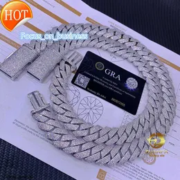 jewelry designer necklace for men pendant necklaces w20mm pass diamond tester jewelry Silver 925 w20mm 3row necklace VVS moissanite iced out cuban link chain