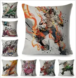 CushionDecorative Pillow Chinese Ink One Piece Luffy Ace Pillow Case Cushion Cover för soffa Hembil 45x45cm Dekor Linen Japan ANI6843205