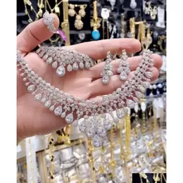 Bangle Bracelets Janekelly 4Pcs Bridal Zirconia Fl Jewelry Sets For Women Party Dubai Nigeria Cz Crystal Wedding Drop Delivery Dhpej