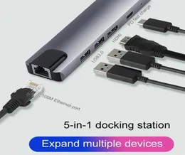 NEW 5in1 USB Type C Hub 4K USB C A Gigabit Ethernet RJ45 LAN ADAPTER لجهاز الكمبيوتر USB 3 0 مع محول الطاقة 244E1097126