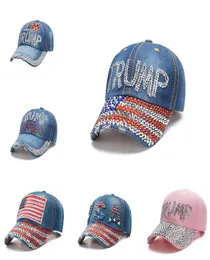 Trump 2020 Baseball Cap USA Hat Election Hat Hat Cowboy Diamond Cap ajustável Snapback Women Denim Diamond Hat 6 Cores Ga007625369