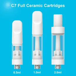 C7 leerer Vollkeramik -Spule 0,5 ml 1,0 ml 2,0 ml Karren Fett leere Glaspatronen Vape Stift Flüssigkeit Zerstäuber 2,0 mm dickes Ölloch -Fit 510 Fadenbatterien Fabrikpreis USA