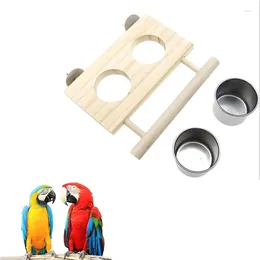 Andra fågelförsörjningar matare rostfritt stål husdjur papegoja matningsskål med trälvattning för fåglar dubbel