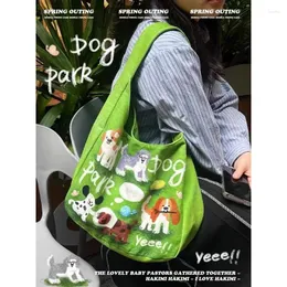 Borse 2024 Stume verde fresca da spalla Donne cucciolo dipinto di beni di design adorabile e borse del libro di shopping Bolso Mujer Tote