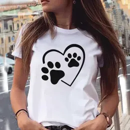 Frauen T-Shirt Frauen T-Shirts lieben Trendstil Hunde Pfoten Cartoon Tier Haustier 90s Sommer Grafikdruck weiblich Stylish T Top Shirt Mädchen T T-Shirt Y240506