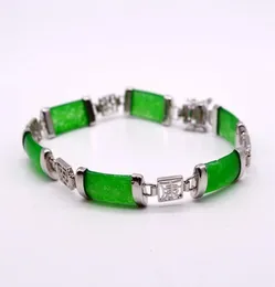 Bracelete verde natural Pedras verdes Pulseira de caracteres chineses em Sterling Silver Women039s Silver Bracelet5164162