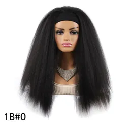 Kinky gerade synthetische Stirnband Perücke natürliche schwarze Hochtemperaturfaser grob grob glulose Haarschal Perücken für Frauen Wärme res2656287