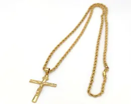 Jesus Crucifix Pendant Fine Yellow 4mm Italian Rope Hip Hop Chain Necklace 31inch 22k Solid Gold 18ct THAI BAHT G/F2132304