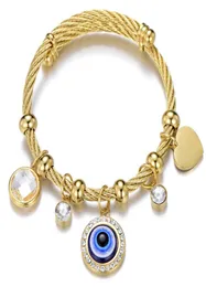 2021 Mode einfache böse Augen Edelstahl Gold türkischer islamischer Frauen Armband Armband Blue Eye Charm Größe Verstellbares Armband 1375415