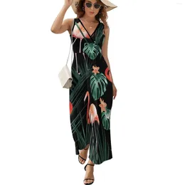 Casual Dresses Tropical Flamingo Floral Night Pattern #1 #tropical #decor #art Sleeveless Dress Prom Women's