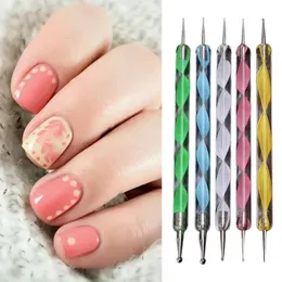 5 pcs pinna di punteggiatura delle nail art con manico di strass in cristallo a doppia testa di pittura arte vernice penna per sculture acriliche