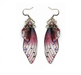 Mode handgefertigt Femme Flügel Tropfen Ohrringe Goldfarbe Fairy Tale Cicada Wings Ohrringe Strass lila Ohrringe Vintage Jewelry G8748671