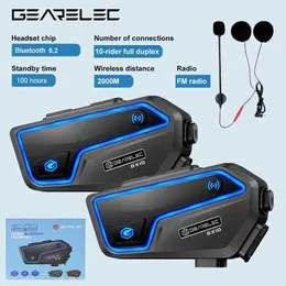 Mobiltelefonörlurar Gearelec GX10 Motorcykel Walkie Talkie Helmet Bluetooth Head 10 Rider 2 km Moto Communicator Walkie Talkie FM Music Sharing PK B4FM-X J240508