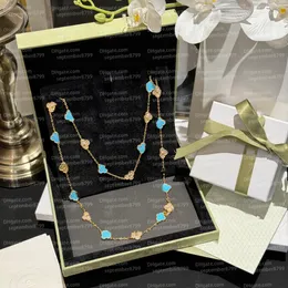 Van Necklace Designer For Women Top Quality Twenty Pendant Beaded Turquoise Diamond Inlaid Long Chain Van Necklace Jewels Vanly Clean Lady With Packaging Box