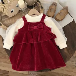 Kleidung Sets süße Mädchen Prinzessin 2pcs Anzug Winter Kinder Baby Säuglinge Kinder Bow Party Kleider Plüsch Verdickung Vestidos Jahr