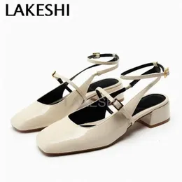 Lakeshi White Black Mary Jane Shoes Womenens Heels Leather Square Toe Mule Womens Spring/Summer Low Boots Sandals Springback Womens 240426