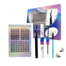 DIY Cluster Kit Extension Individual Lashes Mix Length Soft Natural False Eyelashes Crisscross Cruelty Free With Eyelash Bond And Seal