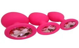 3pcs Silicone Jeweled Butt Plugs Anal Treinador Anal Toys Anal Prazado Rino Jóia Jóia Sexy Bolsa adulta Jogo para Wen e Women7448034