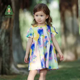 Kız Elbiseleri Amila Bebek Kız Elbise 2023 Yaz YENİ% 100 Pamuklu Sevimli French Romantik Monet Yağlı Boya Tarzı Elbise Çocuk Giysileri 0-6il2405