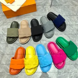 Designer Sliders Pool Kissen Sandalen Sonnenuntergang Flat Mules Pantoffeln Männer Frauen Klassiker geprägt Mode Strandrutschen mit Kastengröße 35-46