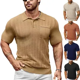 Мужская половая люкс повседневная вязаная рубашка поло в кармане кнопка с короткими рукавами